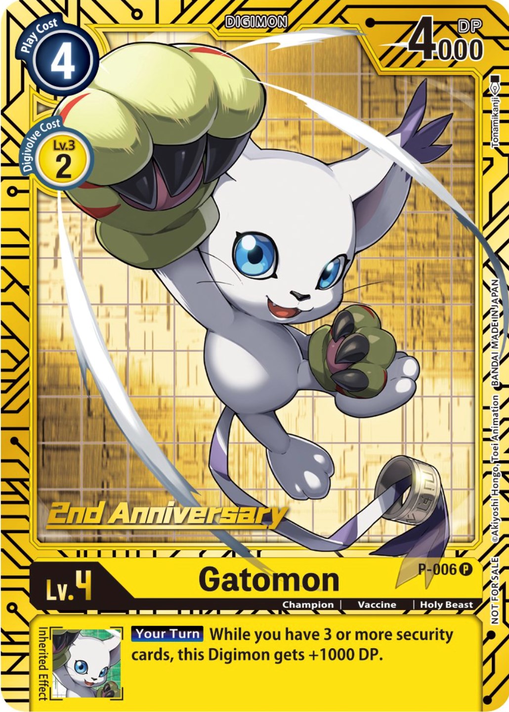 gatomon digimon card [P-006] (2nd Anniversary Set) [Promotional Cards] – The Warp Gate Pack Options:Gyarados (Heavy) cn Card TypeDigimon FormChampion ColorYellow Knightmare Unicorn [Alternate Art