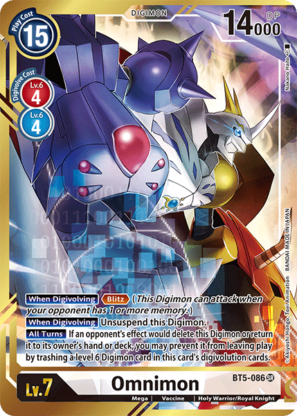 digimon card game omnimon BT13-112 (Alt art)()(LM07) BAN-TYO TCG Delete all of your opponents Digimon that share a name with it Omnimon: Merciful Mode (BT9-083) |