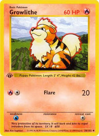 Growlithe 028  - Unlimited Base Set Shadowless - Uncommon