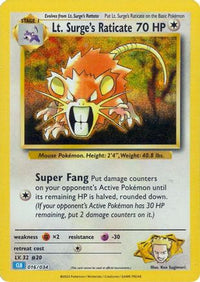 Lt. Surge's Raticate 016  - Holofoil Trading Card Game Classic - Classic Collection