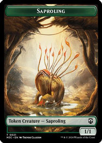 Saproling (Ripple Foil) // Emblem - Garruk, Apex Predator Double-Sided Token -  Foil (M3C-21 // 27) - Modern Horizons 3 Commander