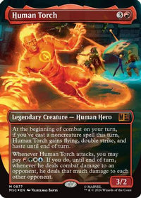 Human Torch (Borderless) (Surge Foil) -  Foil (MSC-877) - Commander: Marvel Super Heroes