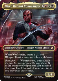 Worf, Defiant Commander (Borderless) (Surge Foil) -  Foil (TRC-008) - Commander: Star Trek