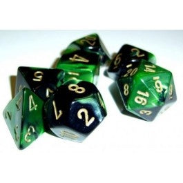 Chessex 7-Die Set Dice Cube Gemini Black-Green/Gold