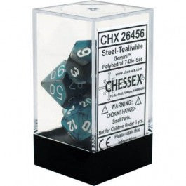 Chessex 7-Die Set Dice Cube Gemini Steel-Teal With White