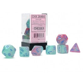 Chessex 7-Die Set Dice Cube Gemini Gel Green-Pink/Blue Luminary