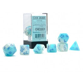 Chessex 7-Die Set Dice Cube Gemini Pearl Turquoise-White/Blue Luminary