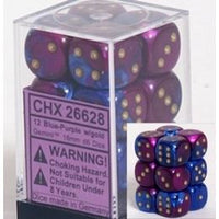 Chessex 16mm Dice Cube Gemini Blue-Purple/Gold (12 dice)