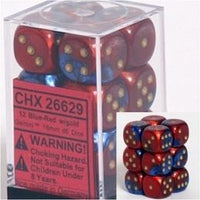Chessex 16mm Dice Cube Gemini Blue-Red/Gold (12 dice)