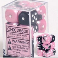 Chessex 16mm Dice Cube Gemini Black-Pink/White (12 dice)
