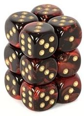 Chessex 16mm Dice Cube Gemini Black-Red/Gold (12 dice)