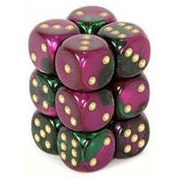 Chessex 16mm Dice Cube Gemini Green-Purple/White (12 dice)
