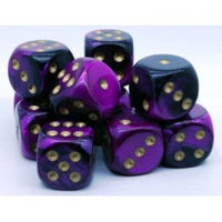 Chessex 16mm Dice Cube Gemini Black-Purple/Gold (12 dice)