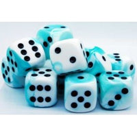 Chessex 16mm Dice Cube Gemini Teal-White/Black (12 dice)