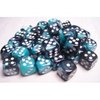 Chessex 16mm Dice Cube Gemini Black-Shell/White (12 dice)