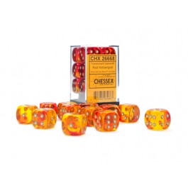 Chessex 16mm Dice Cube Gemini Translucent Red-Yellow/Gold (12 dice)