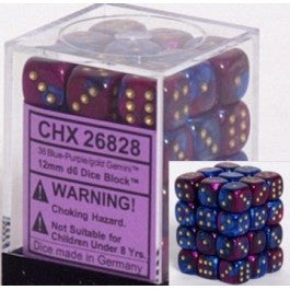 Chessex 12mm Dice Cube Gemini Blue-Purple/Gold