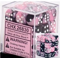 Chessex 12mm Dice Cube Gemini Black-Pink/White (36 dice)