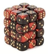 Chessex 12mm Dice Cube Gemini Black-Red/Gold (36 dice)