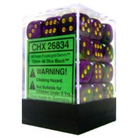 Chessex 12mm Dice Cube Gemini Green-Purple/Gold (36 dice)