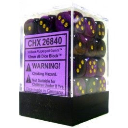 Chessex 12mm Dice Cube Gemini Black-Purple/Gold