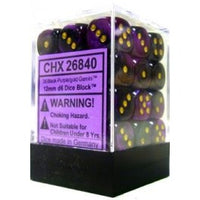 Chessex 12mm Dice Cube Gemini Black-Purple/Gold (36 dice)