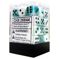 Chessex 12mm Dice Cube Gemini Teal-White/Black (36 dice)