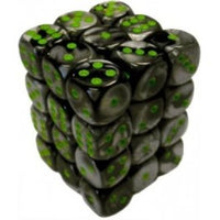 Chessex 12mm Dice Cube Gemini Black-Grey/Green (36 dice)