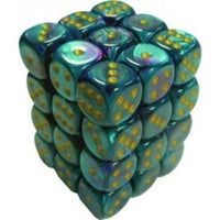 Chessex 12mm Dice Cube Gemini Purple-Teal/Gold (36 dice)
