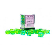 Chessex 12mm Dice Cube Translucent Green-Teal/Yellow (36 dice)