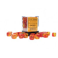 Chessex 12mm Dice Cube Gemini Translucent Red-Yellow/Gold (36 dice)