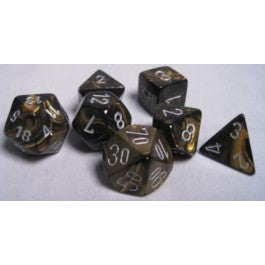 Chessex 7-Die Set Dice Cube Leaf Black-Gold/Silver