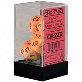 Chessex 7-Die Set Dice Cube Festive Sunburst/ Red