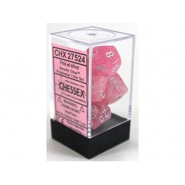 Chessex 7-Die Set Dice Cube Ghostly Glow Pink With Silver