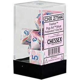 Chessex 7-Die Set Dice Cube Festive Pop-art/ Blue