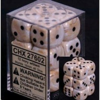Chessex 16mm Dice Cube Marble Ivory/Black (12 dice)