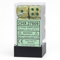Chessex 16mm Dice Cube Marble Green/Dark Green (12 dice)