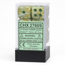 Chessex 16mm Dice Cube Marble Green/Dark Green