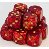 Chessex 16mm Dice Cube Scarab Scarlet/Gold (12 dice)