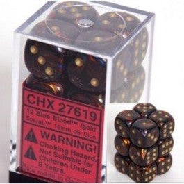 Chessex 16mm Dice Cube Scarab Blue Blood/Gold