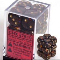 Chessex 16mm Dice Cube Scarab Blue Blood/Gold (12 dice)