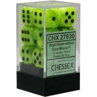 Chessex 16mm Dice Cube Vortex Bright Green/Black (12 dice)