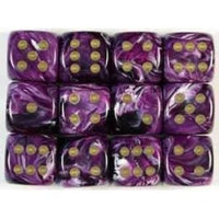 Chessex 16mm Dice Cube Vortex Purple/Gold (12 dice)
