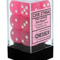 Chessex 16mm Dice Cube Frosted Pink/White (12 dice)