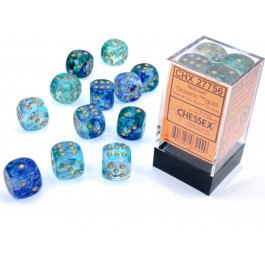 Chessex 16mm Dice Cube Nebula Oceanic Gold Luminary (12 dice)