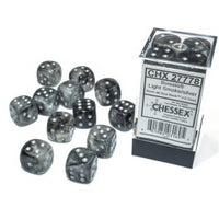 Chessex 16mm Dice Cube Borealis Light Smoke/Silver Luminary (12 dice)