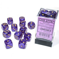 Chessex 16mm Dice Cube Borealis Royal Purple/Gold Luminary (12 dice)