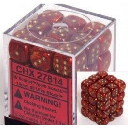 Chessex 12mm Dice Cube Scarab Scarlet/Gold