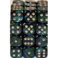 Chessex 12mm Dice Cube Scarab Jade / Gold (36 dice)