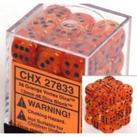Chessex 12mm Dice Cube Vortex Orange/Black (36 dice)